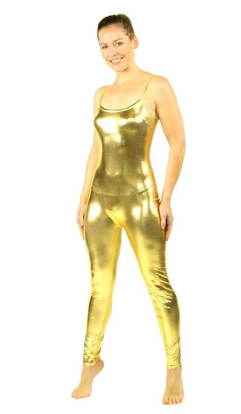 Lycra Womens Teamwear Camisole Gold Shiny Unitard Metallic Dancewear