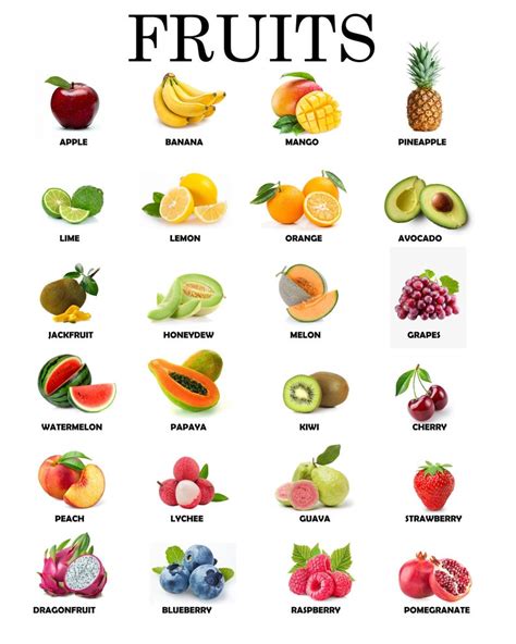 instant download printable fruits educational poster etsy vegetable chart fruit names fruit