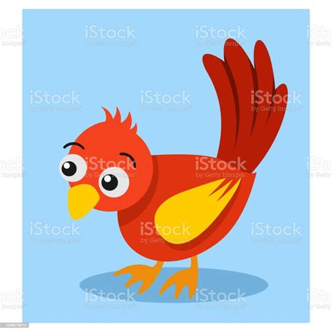 A Cute Little Red Bird Is Perched Cartoon Character Stock Illustration