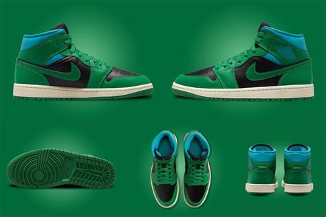 Nike Air Jordan 1 Mid Black Lucky Green Aquatone Shoes Where To Buy