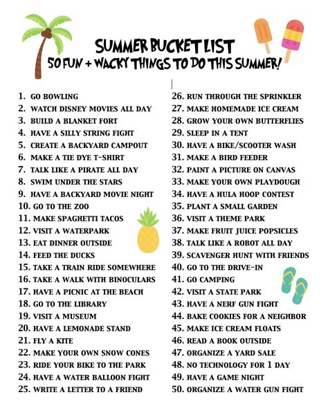 Kids Summer Bucket List Printable
