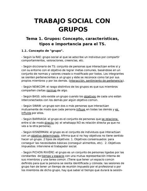 Trabajo Social Con Grupos Tema 1 Y 2 Apuntes De Trabajo Social Docsity
