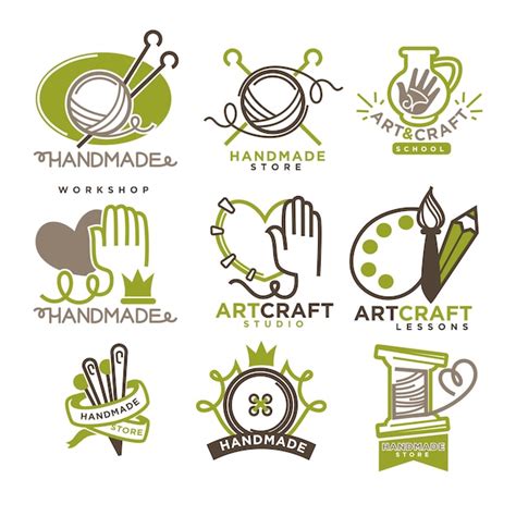 Premium Vector Handmade Workshop Logo Badges With Pictures Isolated