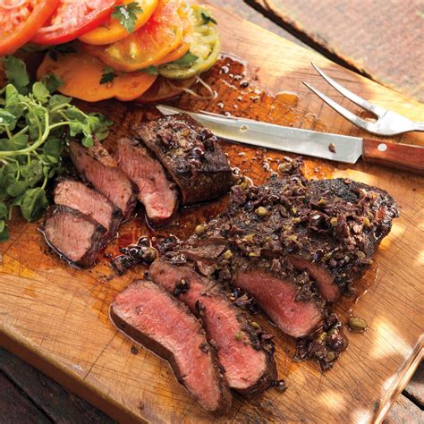 grilled flatiron steaks with tomatoes and tapenade recipe