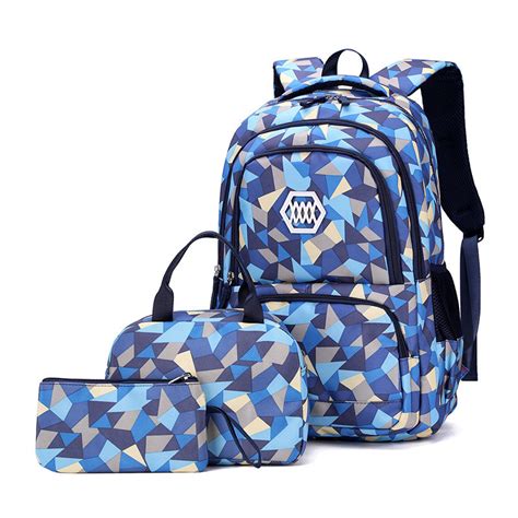 Girl Geometric Printed School Bag Bookbag 3pcs Backpack Setsschool