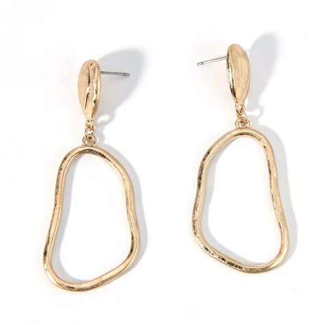 Gold Filled Irregular Circle Alloy Long Earrings Pendant Women Accessories Geometric Female