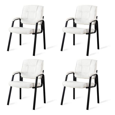Homestock White Office Guest Chair Set Of 4 Leather Executive Waiting