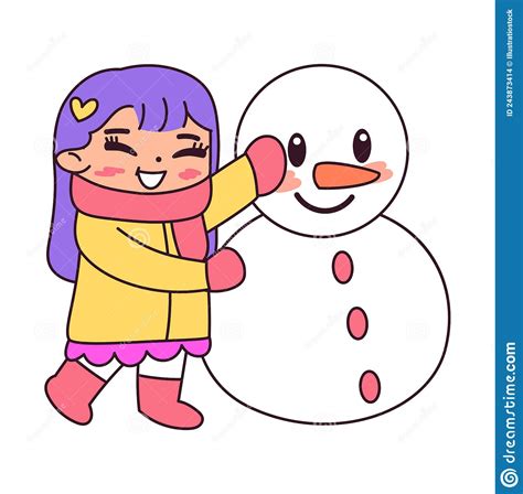 Isolated Girl Snowman Winter Kids Vector Illustation Stock Vector