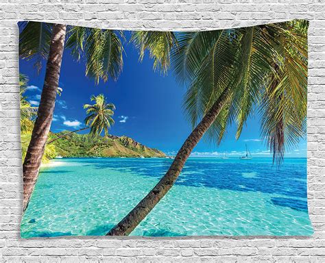 Ocean Decor Tapestry Image Of A Tropical Island With Palm