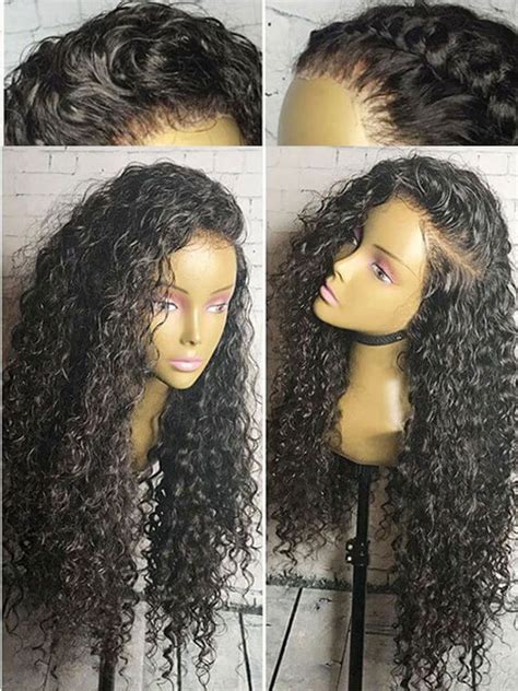 7a Brazilian Remy Hair Water Wave Human Hair Wigs 130 Density Natural Black Color 13x4 Lace