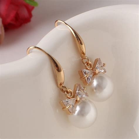 Buy Couqcy Crystal Heart Pearl Earrings Gold Stud
