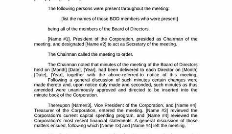 Minutes of the Meeting of the Board of Directors Template Download Printable PDF | Templateroller