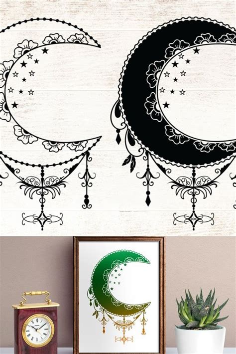Floral Decorative Moon SVG - Vector (624958) | Illustrations | Design