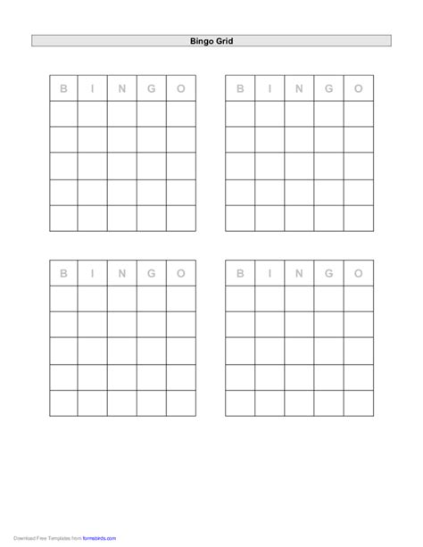 Bingo Grid Score Sheet Template Free Download