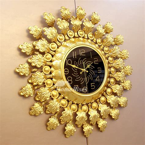 Gold Wall Clock Big Decorative Unique Personalized Iron
