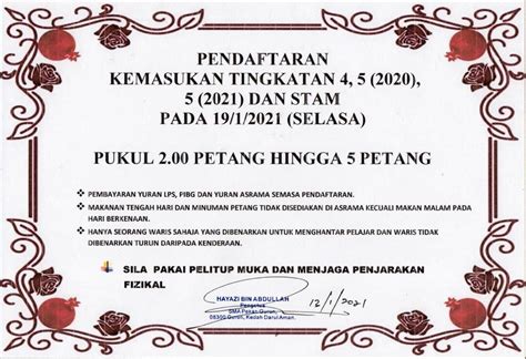 Kamis 2 januari 2020 : Pendaftaran Pelajar Tingkatan 1, Tingkatan 4, Tingkatan 5 ...