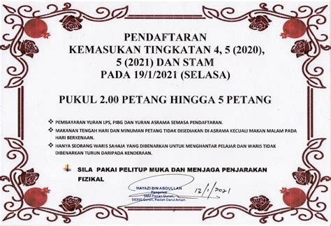 Kamis 2 januari 2020 : Pendaftaran Pelajar Tingkatan 1, Tingkatan 4, Tingkatan 5 ...