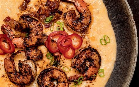 Bobby Flays Spice Crusted Shrimp With Cheesy Grits And Pickled Chiles