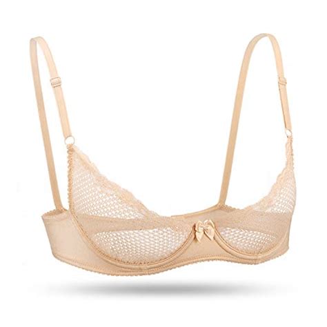 Wingslove Womens Sexy Lace Bra See Through Mesh Unlined Balconette Demi Cup Underwire Non