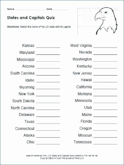 States And Capitals Quiz Printable 50 States Printable Worksheets In