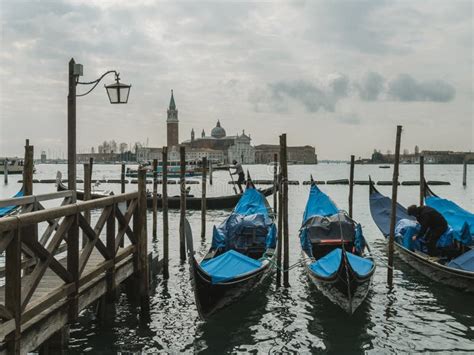 Gondolas And View To San Giorgio Maggiore Venice Stock Photo Image