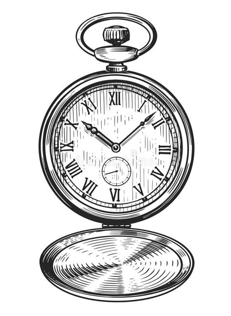 Mechanical Classic Pocket Watch Antique Clock In Old Engraving Style