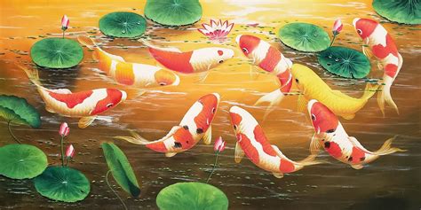 Nine Fishes 2 24x48 100 Hand Painted Oil Painting On Canvas Etsy