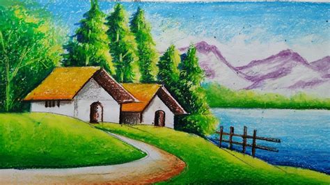 Easy Village Scenery Drawing For Kids With Oil Pastel Step By Step 111