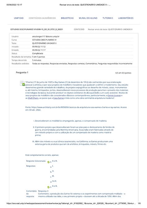 Estudos Disciplinares Vi Questionario Unidade Ii Design De Interiores