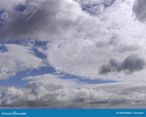 White Clouds Over Blue Sky Background Fluffy Cumulus Clouds Shapes
