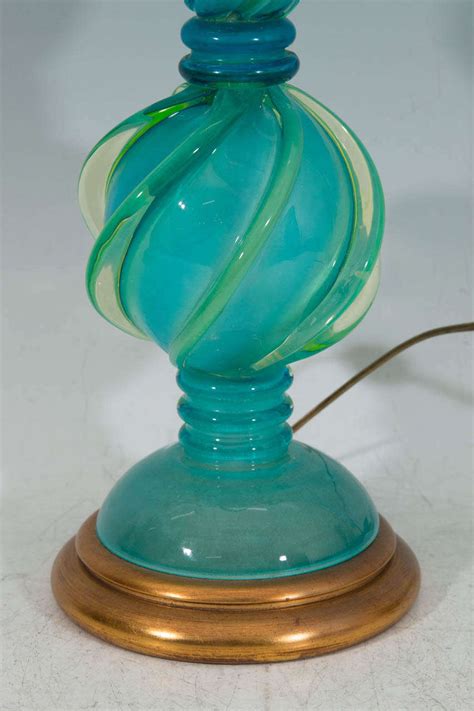 Midcentury Pair Of Aqua Colored Murano Glass Table Lamps By Marbro Lamp Co At 1stdibs