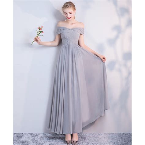 Pretty Off Shoulder Pleated Chiffon Long Bridesmaid Dress Ey05354