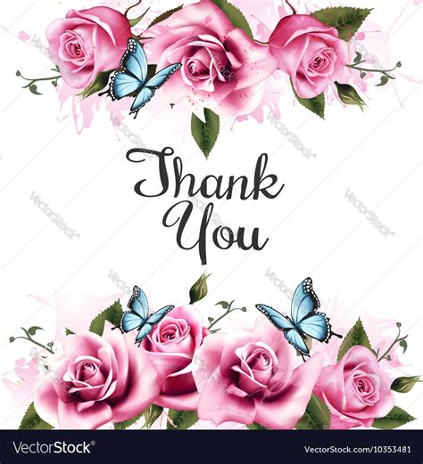 Thank You Background With Beautiful Roses And Vector Image