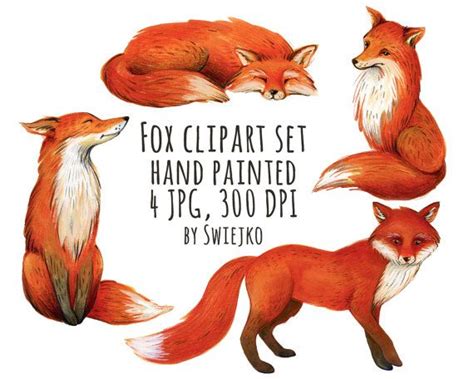 Fox Clipart Watercolor Illustration Forest Images Tree Etsy Fox