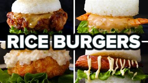 Japanese Rice Burgers 4 Ways Tasty Rice Recipes Food Recipes