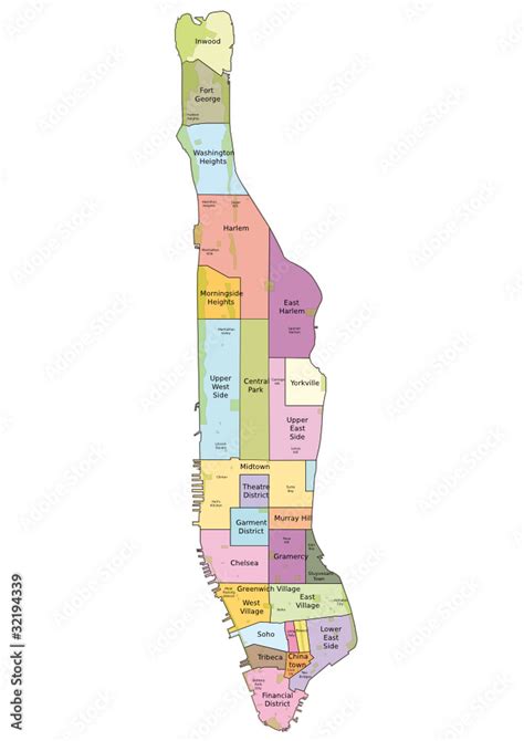 New York City Map Manhattan Districts Stock Vector Adobe Stock