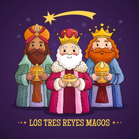 Tres Reyes Magos Dibujados A Mano Vector Premium