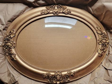 Victorian Oval Frame With Bubble Glass Antique Gold Toned Wooden Oval Portrait Frame With