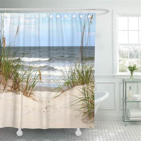 Cynlon Sea Beach Shore Tropical Water Ocean Photography Oats Grass Bathroom Decor Bath Shower