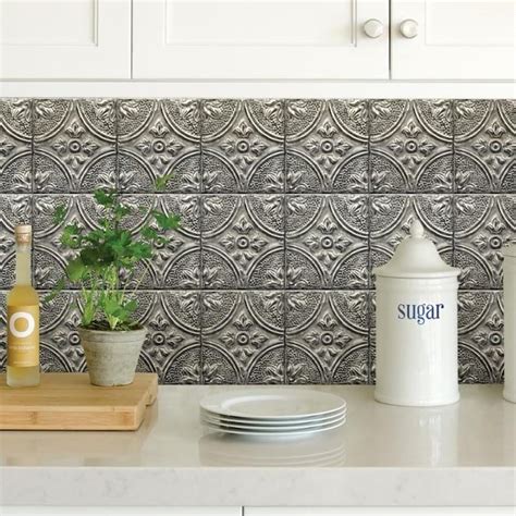 Brewster Silver Tin Tile Peel And Stick Backsplash In The Wall Decals Department At