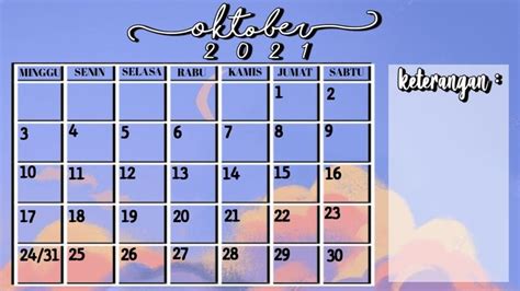 Aesthetic Kalender Oktober 2021 Foto Sampul Lagu Wallpaper Bunga
