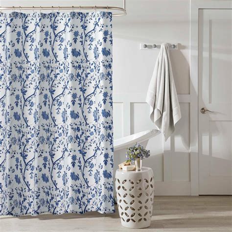 Laura Ashley Charlotte Blue Cotton 72in X 72in Shower Curtain 216726