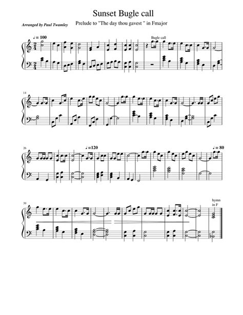 Sunset Bugle Call Sheet Music For Piano Solo