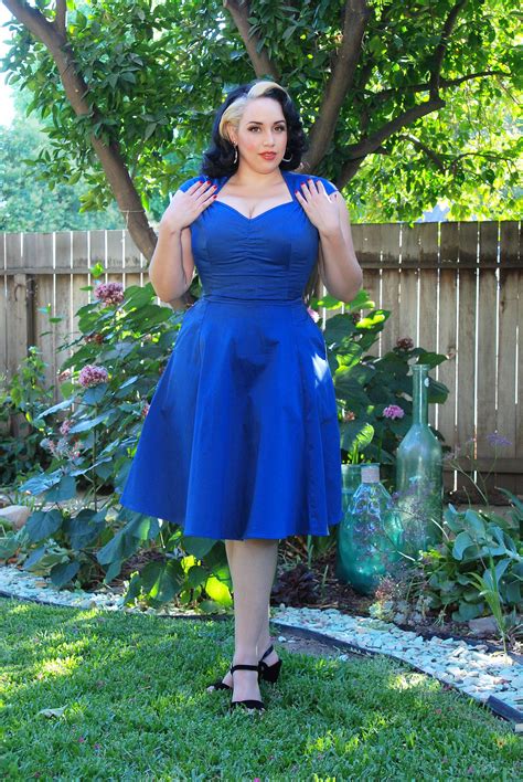 Vintage Style Pinup Heidi A Line Dress In Solid Blue Pinup Couture