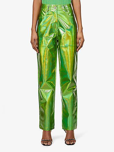 Amy Lynn Lupe Metallic High Rise Straight Leg Faux Leather Trousers