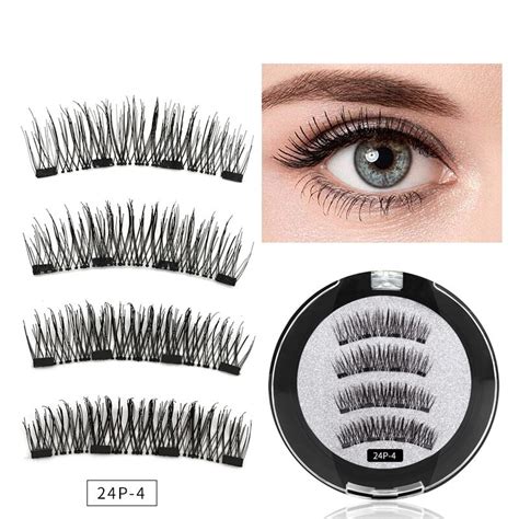 2019 4 Magnetic Eyelashes Extension Natural False Eyelash 4 Magnets