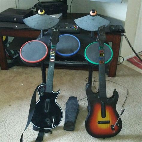 Xbox 360 Guitar Hero Drum Set W Cymbols Pedal 2 Guitars And Sticks Guitar Hero Drum Set Drums
