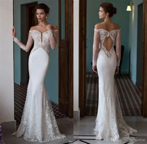 2019 Off The Shoulder Mermaid Wedding Dresses Plunging V Neck Illusion Long Sleeves Lace Sexy