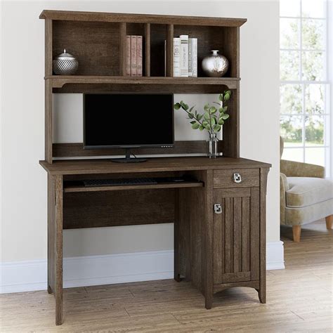 Salinas Small Computer Desk With Hutch In Ash Brown Engineered Wood