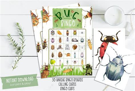 Bug Bingo Printable Party Game 30 Bingo Cards Bug Birthday Etsy